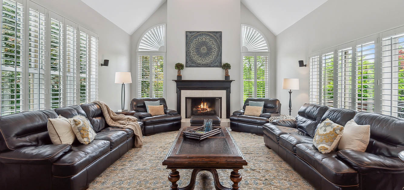 Plantation shutters in a living room