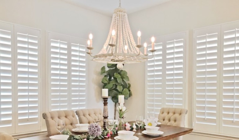 Polywood shutters in a Minneapolis dining room.