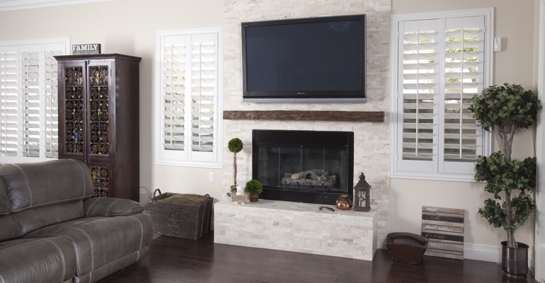 Shutters match modern homes incredibly well. white shutters in Minneapolis living room